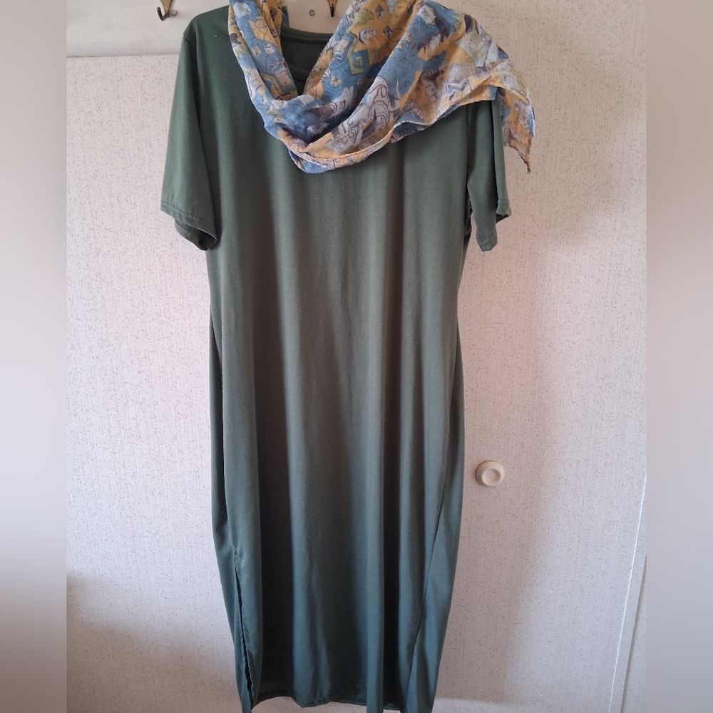 Olive Green Short Sleeve Maxi Dress